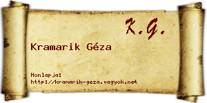 Kramarik Géza névjegykártya